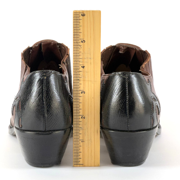 Bianco Ankle Boots Women 7M Brown Cuban Heel Leather Embroidered Western Stitch - Picture 8 of 12